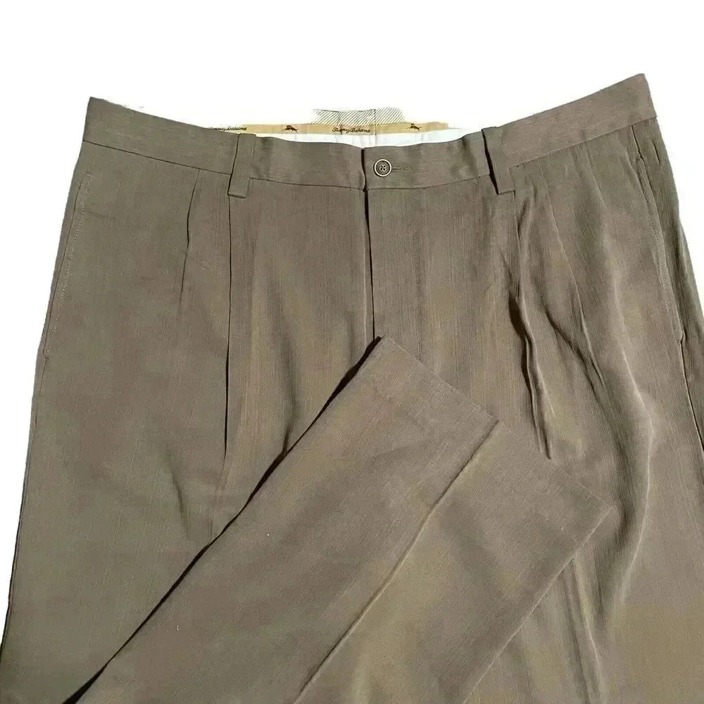Tommy Bahama Silk Linen Hawaiian Pants Relax Brown Pleated Mens 38x32 Golf
